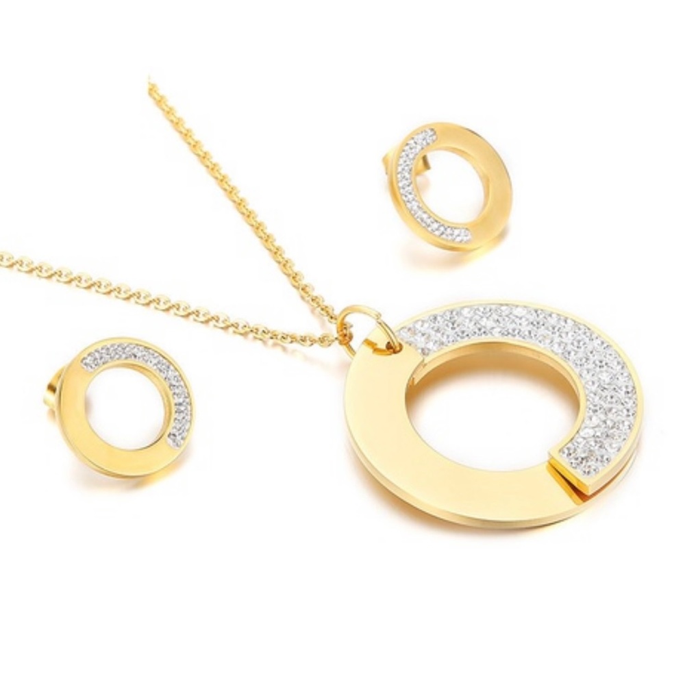 Fashion creative stainless steel rhinestone necklace & earrings